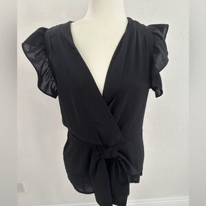 Bella D. Black Ruffle Sleeve Wrap Blouse NWOT